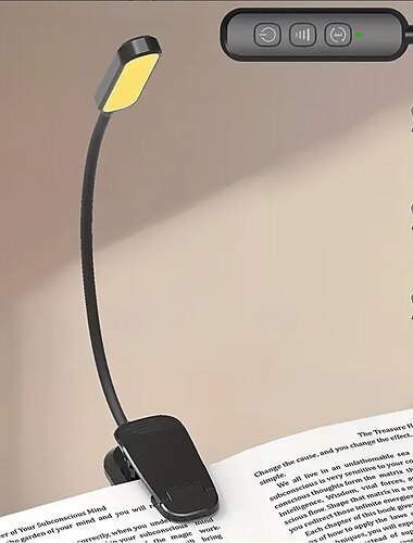  充電式読書灯。ベッドでの読書に最適。20個のLEDとメモリ機能付き。3つの色温度、5つの明るさレベル。フレキシブルなグースネック、軽量なクリップブック読書灯。