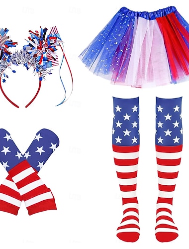  250-jähriges Jubiläum USA Disko 1980er Reifrock Krinoline Tutu Unterrock mit Zubehör Kostüm Damen Karneval 2026 Karnevalskostüm Halloween Karneval Maskerade Unabhängigkeitstag 4. Juli Kinder Rock