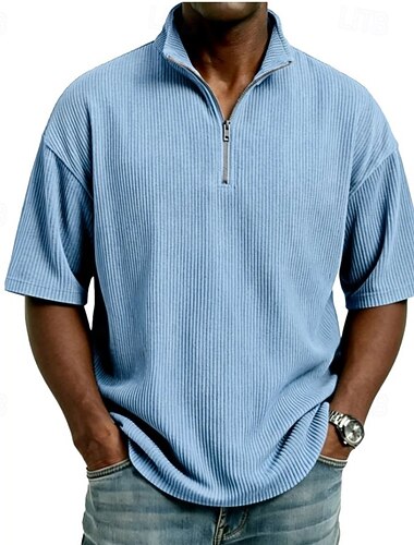  Herren Polo Cordhemd Täglich Outdoor Viertelreißverschluss Kurzarm Mode Basic Einfach Reißverschluss Sommer Figurbetonter Schnitt Blau Schwarz Weiß Rote Marineblau Purpur Polo