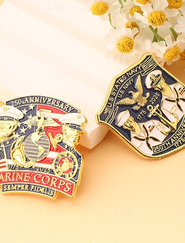  Spilla commemorativa del 250° anniversario del Corpo dei Marines degli Stati Uniti e della NAVY emblema militare del Corpo dei Marines spille a pulsante in lega per la collezione di veterani regalo