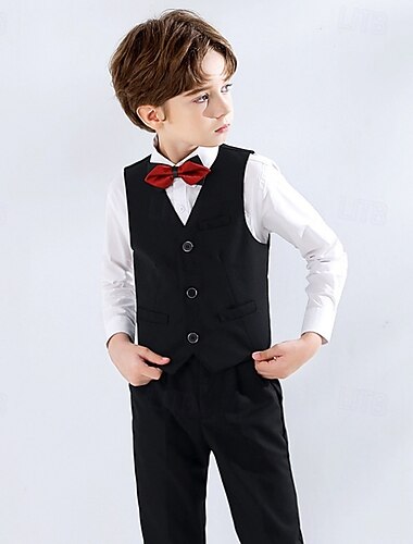  Kinderen Jongens Vest jas bovenkleding Effen Kleur Mouwloos Zak V-hals Knop jas Buiten Modieus Stoer Dagelijks blauw Zwart Rood Lente Herfst 4-12 jaar