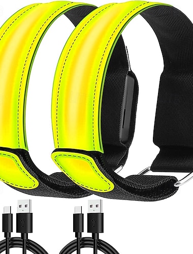 2-pakning oppladbare LED-armbånd, LED-løpearmbånd, justerbart blinkende LED-sikkerhetsarmbånd, reflekterende løpeutstyr med høy synlighet, justerbare lysende armbånd