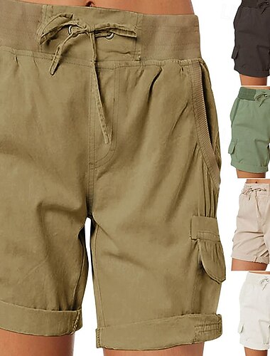  Dámské Bermudské kraťasy Šortky s kapsami Kalhoty chinos prázdniny Šik ven Na běžné nošení Krátký Středně vysoký pas Bez vzoru Šňůrky Kapsy Pohodlné Lehce elastické Denní Venkovní ulice Tmavě šed