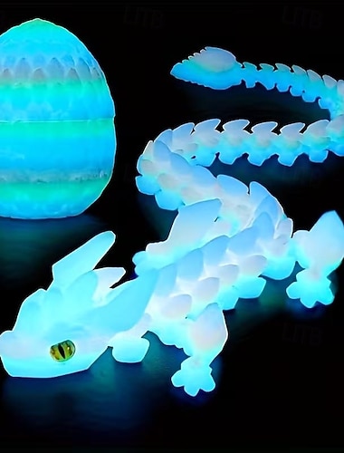  3D-gedruckter, beweglicher, im Dunkeln leuchtender Kristalldrache mit Ei, große, bewegliche Sammlerfigur für Ostern, Halloween, Partys, als Dekoration, Geburtstags- und Weihnachtsgeschenk, tolles