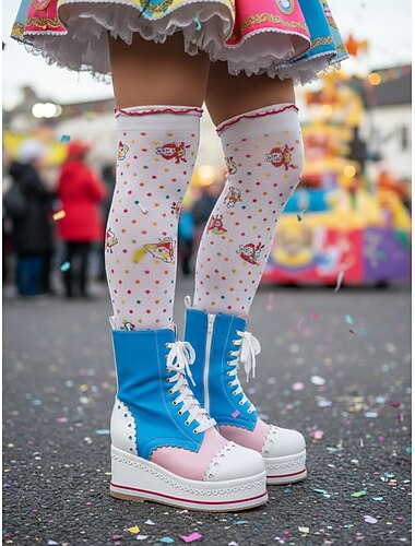  Γυναικεία Μάρντι Γκρα Ροζ Ροζ Πλατφόρμες Σέλα με Σκαλιστές Λεπτομέρειες – Γλυκό Στυλ Λολίτα Παπούτσια με Κούμπωμα για Anime Cosplay  Καρναβαλικές Παρελάσεις