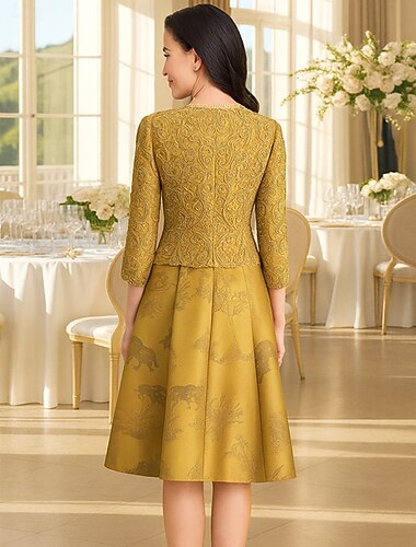  A-linje kne-lengde formelle kjoler kveldsdrakt mor til bruden kjole langermet v-hals elegant vintage luksuriøs formell med blomst