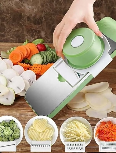  7-teiliges multifunktionales Gemüseschneide- und Mahlset aus Edelstahl mit austauschbaren Klingen – manuelle Küchenhelfer für verschiedene Gemüsesorten, Gemüseschneideset, Küchengerät