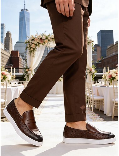  Casual herenloafers van PU-leer, comfortabel en antislip, in zwart en bruin, geschikt voor zomer, lente, herfst en bruiloften.