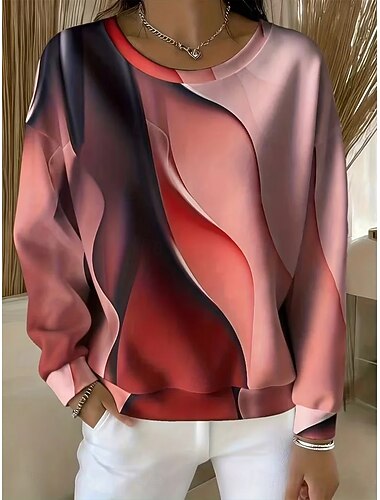  Damen Pullover Sweatshirt Grafik Geometrisch Abstrakt Lässig Langarm Rundhalsausschnitt Normale Oberteile Lässig Straße Alltagskleidung Blau Hellblau Rote Purpur Grün Herbst Winter