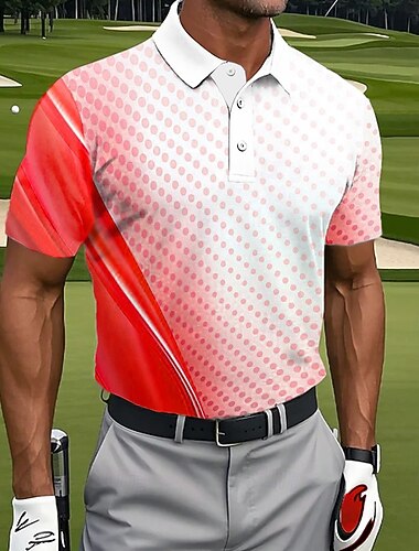  Herre Geometrisk Polo Golf poloskjorter Kortermet Poloskjorter Knaphul Fritid treningsklær 3D-utskrift Knapper Sommer Blå Rød Himmelblå