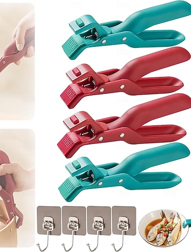  Confezione da 4 pinze per piastra calda con ganci, clip porta-ciotole anti-scottatura multiuso per cucina, pinza per piastra anti-scottatura antiscivolo in silicone, pinza per ciotola e afferra-piatti caldi