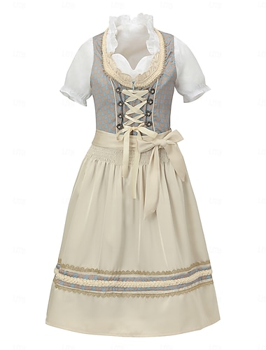  Oktoberfest Robe Dirndl Femme de ménage Bavarois Allemand Munich Prairies Femmes Soirée Fête de la Bière Tissu de style traditionnel Sans chemisier