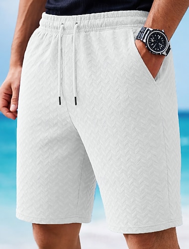  Herren Shorts Sommershorts Strandshorts Zopfmuster Shorts mit Struktur Jacquard Kordelzug Elastischer Bund Einfarbig Komfort Knielang Täglich Outdoor Ferien Urlaub Mode Blau Schwarz Dehnbar