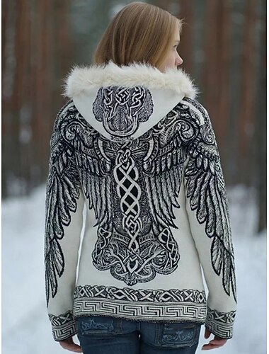  Damen Hoodies mit Reißverschluss Grafik Tiermotiv Western Ethnisch Lässig Langarm Mit Kapuze Normale Oberteile Lässig Straße Weiß Herbst