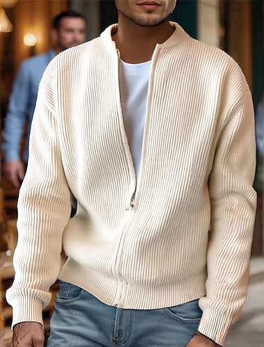  Herren Strickjacke Kurzer Pullover Reißverschluss-Pullover Strickpullover Gerippt Stricken Normale Oberteile Tasche Einfach Stehkragen Mode Klassisch Urlaub Alltagskleidung Bekleidung Herbst Winter