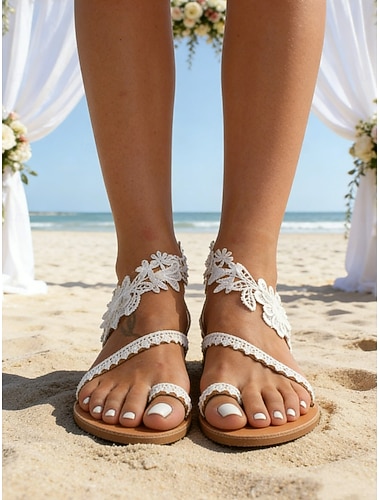  Sandales de mariée élégantes en dentelle blanche – chaussures de mariage confortables à bout ouvert pour la plage, le jardin et les cérémonies estivales