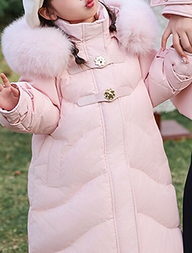  Kinderen Voor meisjes Donsjack Pufferjack Effen Kleur Sport Bontzoom Zak Houd Warm Windbestendig: Buiten jas bovenkleding 4-12 jaar Winter Zwart Wit Blozend Roze