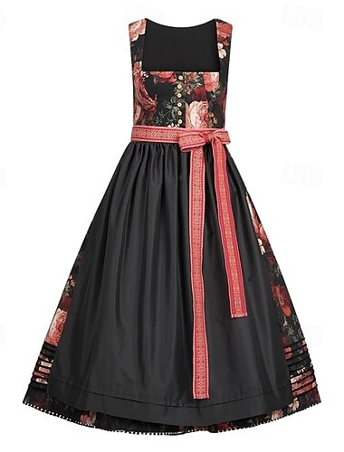  Karnival Oktoberfest öl Klänningar Dirndl Trachtenkleader Hembiträde Bavarian Tyska Ängar Dam Karnival Ölfestival Traditionell stil tyg Klänning Förkläde