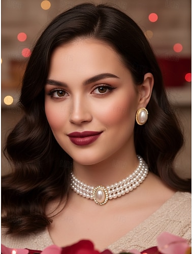  conjunto de gargantilha de pérolas vintage feminino com pingente de strass – joias elegantes de pérolas em camadas para casamentos e eventos formais