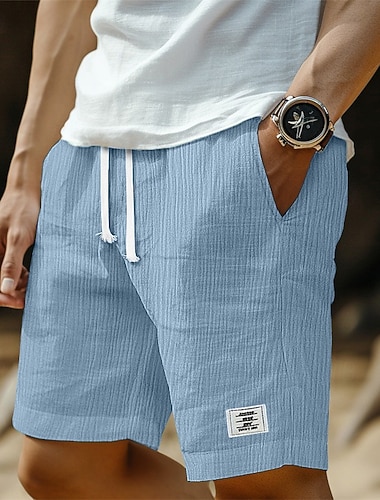 Homme Shorts Shorts en Lin Shorts d'été Shorts de plage Short en crépon Cordon de serrage Taille Élastique Uni Confort Respirant Longueur Genou Extérieur Occasionnel Quotidien Vacances Mode Bleu Noir