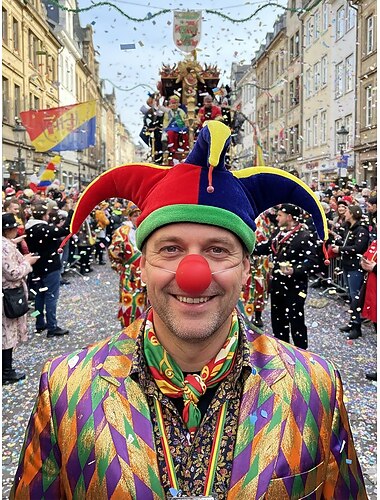  Heren narrenmuts en clownneus van polyester – perfect voor carnaval en gemaskerde bals.