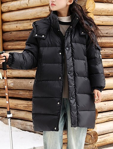  Kinderen Voor meisjes Donsjack Pufferjack Effen Kleur Sport Zak Houd Warm Windbestendig: Buiten jas bovenkleding 4-12 jaar Winter Zwart Paars Khaki