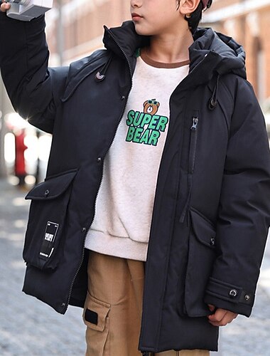  Kinderen Jongens Donsjack Outdoorjas Pufferjack bovenkleding Kleurenblok Lange mouw Houd Warm Windbestendig: jas Buiten Dagelijks Basic Zwart Paars Groen Winter 5 jaar +