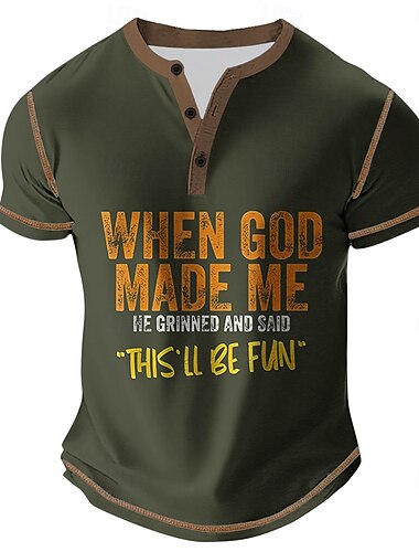  Voor heren Tekst Korte mouw Casual Lente Alle seizoenen blauw Zwart Grijs Groen Henley Henley-T-shirt