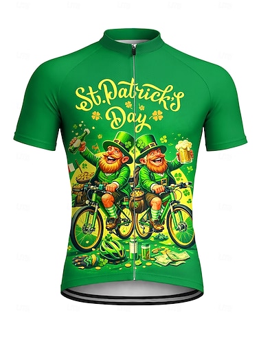  Männer St. Patrick Jersey Fahrradsporttrikot Downhill-Trikot Regenbogen Vierblättriger Kleeblatt Oktoberfest Bier Kurzarm Bike T-Shirt Top mit 3 Rückentaschen UV-beständig schnelltrocknend mit