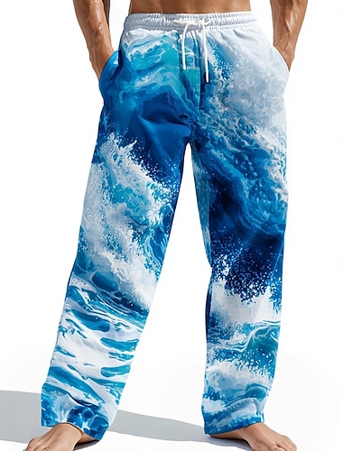  Per uomo Oceano Onde Pantaloni Pantaloni casual Pantaloni Larghi Misura del girovita medio Hawaiano All'aperto Vacanza Abbigliamento mare Coulisse elastica in vita Pantaloni tipo lino con tasche