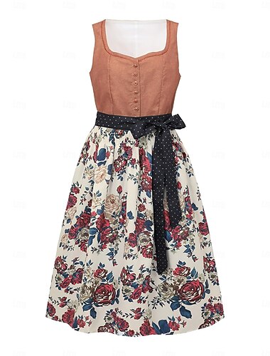  Carnaval Oktoberfest Robe Dirndl Robes traditionnelles Femme de ménage Bavarois Allemand Prairies Femmes Carnaval Fête de la Bière Tissu de style traditionnel Robe Tablier