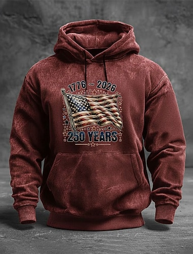  Herren Grafik Amerikanische US-Flagge Kapuzensweatshirt Pullover-Hoodie Bedruckter Hoodie Mode Streetwear Täglich Vintage-Retro Langarm Mit Kapuze Outdoor Streetwear Urlaub Rote Braun Grün Dunkelgray