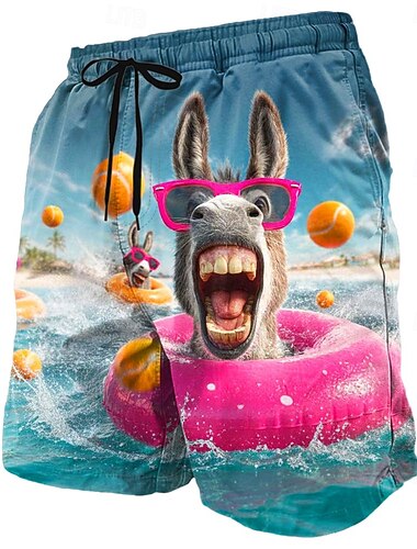  Herren Cartoon Zebra Esel Badehosen Badeshorts Boardshorts Mittlere Taille Lustig Hawaiianisch Strandurlaub Seitentaschen Netzfutter Elastischer Kordelzug in der Taille Designer Bekleidung