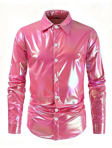  Retro vintage Jaren '80 Hemd Schijf Glanzend latex patent Metallic Kostuum Voor heren Halloween Carnaval Prideparade Trots maand Volwassenen Hemd Zomer