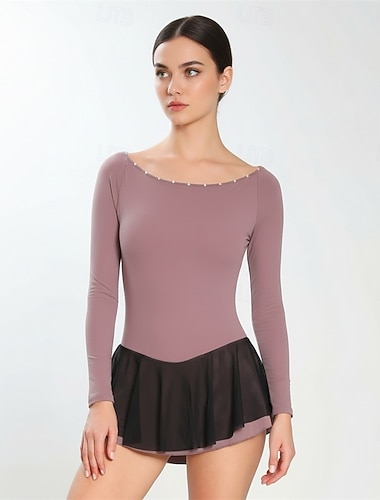  Kunstschaatsjurk Dames Schaatsen Jurken Stoffige roos Lapwerk Spandex Rekbaar Opleiding Wedstrijd Kunstschaatskleding Thermisch Warm Klassiek Lange mouw Schaatsen Kunstschaatsen