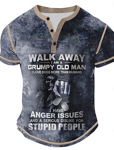  Voor heren Tekst T-shirt Henley-shirt Korte mouw Casual Lente Alle seizoenen Blauw Grijs Groen khaki Henley Henley-T-shirt