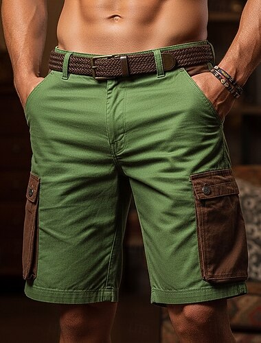  Herren Cargo-Shorts Shorts Leinenshorts Sommershorts Strandshorts Patchwork Tasche Farbblock Komfort Atmungsaktiv Knielang Lässig Täglich Ferien Urlaub Mode Grün Khaki Unelastisch