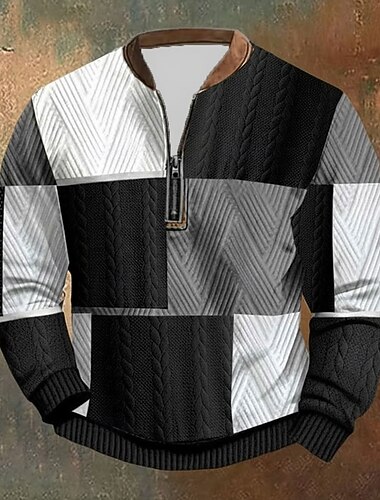  Herren Geometrisch Druck Sweatshirt mit Grafik Sweatshirts Langarm Sweatshirt Viertelreißverschluss Vintage-Retro Druck Ferien Ausgehen Druck Herbst Winter