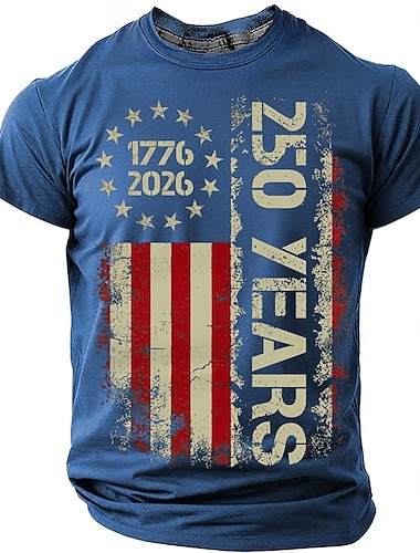  4. července 2026 250. Den památky Pánské 3D tištěné tričko s vlajkou USA kulatý výstřih kratký rukáv každodenní ulice