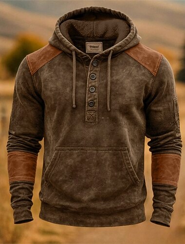  Homens Moletom Moletom com capuz Marron Verde Com Capuz Tecido Patchwork bolso canguru Desportos e Ar livre Casual Diário Poliéster Vintage Roupa de rua Legal Inverno Roupa Moletons Moletons Manga