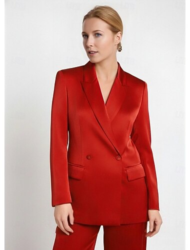  Mulheres Jaqueta Blazer Escritório Trabalho Formal Cetim Elegante Formal Manga Longa Lapela Chanfrada Trespassado