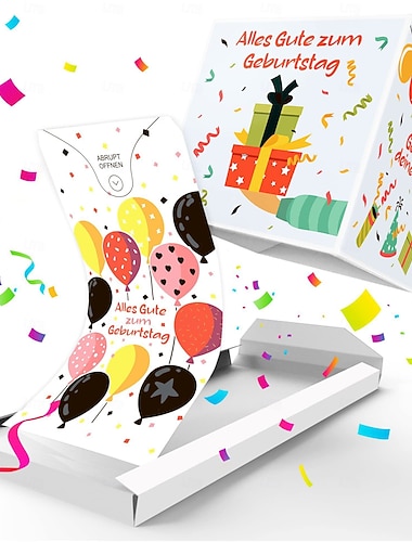  Überraschungsgeschenkbox zum Geburtstag mit bunten Luftballons &Konfetti-Design – farbenfrohe Papierbastelidee für Kinder, Geschenkidee für Feiern | verspieltes Design | bunte Luftballons,