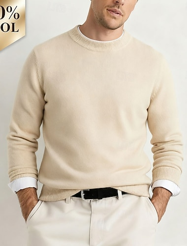  heren premium pure wol kasjmier ronde hals trui klassieke gebreide trui zacht warm ademend