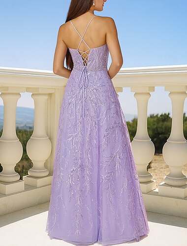  A-Linie bodenlange formelle Kleider Abendkleid Quinceanera Kleider elegante Partei ärmellos Spaghettiträger Abendparty Hochzeit mit Pailletten Schlitz