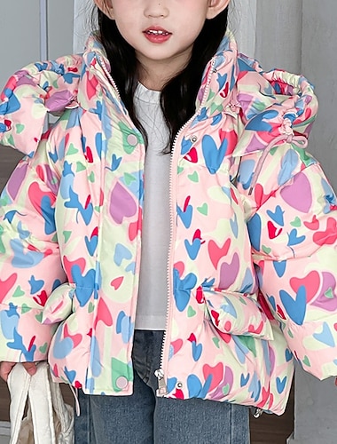  Bambini Ragazze Giacca in piuma Giacca Imbottita Cuore Sport Tasca Tenere al caldo Antivento All'aperto Cappotto Capispalla 4-12 Anni Inverno Blu Rosa Rosso