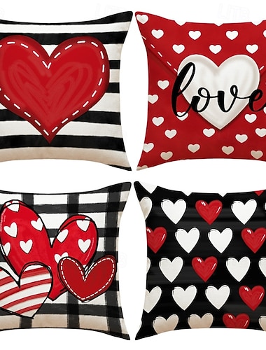  alla hjärtans dag örngott romantiskt hjärtmönster kudde röd festlig dekorativ sängkudde för sovrum soffa vardagsrum semester heminredning