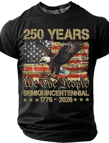  4 juillet 2026 250e Memorial Day T-shirt à manches courtes en impression 3D Drapeau américain pour hommes