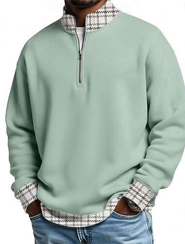  Per uomo Plaid Polo con zip Manica Lunga Magliette polo Colletto alla coreana Casual Scuola Athleisure Ferie Abbigliamento quotidiano Stampa 3D Polo con cerniera a un quarto Primavera Autunno Inverno