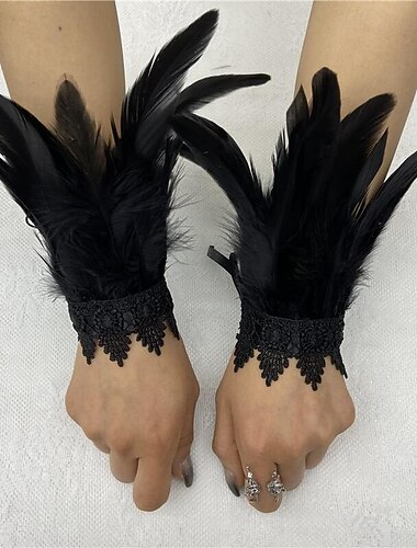  Karneval 2026 Rio Karneval Samba Tilbehør Svart Fjær Mansjetter med Blondekant - Elegant Armringer Gatsby Fester Brasil Festival Performance Kostyme