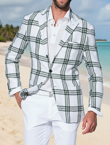  Hommes Veste Légère Veste d'Été Occasionnel Extérieur Boutonnage Simple Été Printemps Poly Plaid Carreaux Mode Simple Boutonnage veste BlancA BlancB Jaune